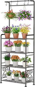 Plant Stand Indoor Outdoor Heavy Duty Metal - 68.4" Tall 4-Tier Shelf for Multiple Plants, Flowers, Rustproof Black Storage Rack for Patio, Balcony, Living Room, Garden, Includes Hooks&Adjustable Feet by GIOTORENT