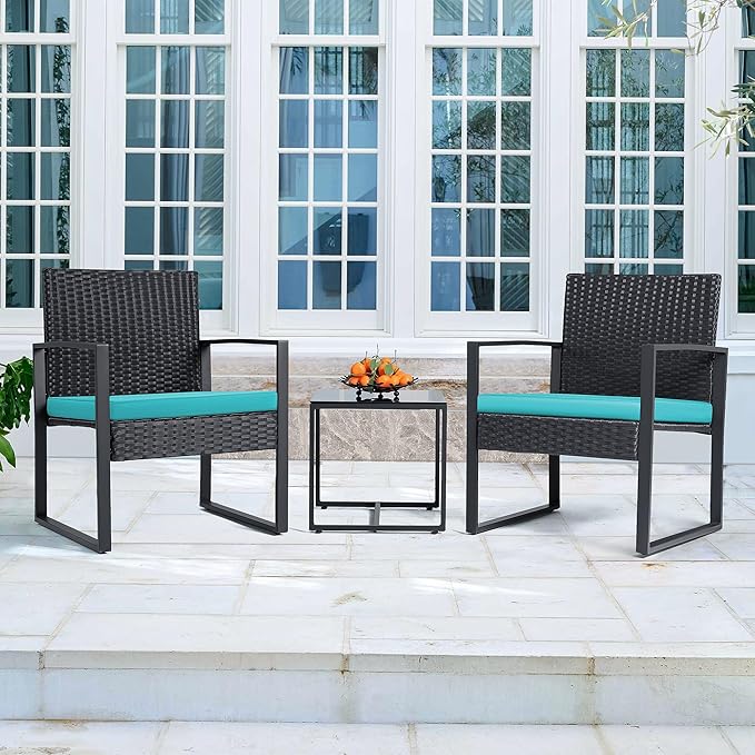 Flamaker Patio Set Outdoor Wicker Furniture, Modern Bistro Set with Rattan Chair and Coffee Table for Yard (Blue) - Image 5