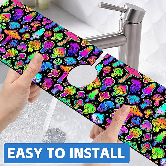 Bright Psychedelic Mushroom Kitchen Sink Splash Guard Mat Absorbent Fast Drying - Image 6