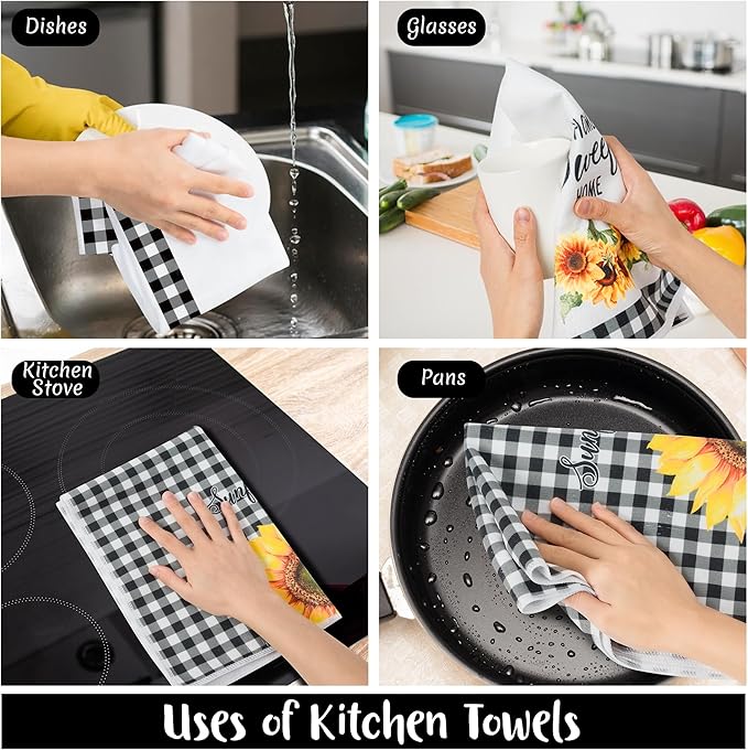 R HORSE 5Pcs Sunflower Kitchen Towels Decorative Set, Summer Flower Dishcloth - Image 6