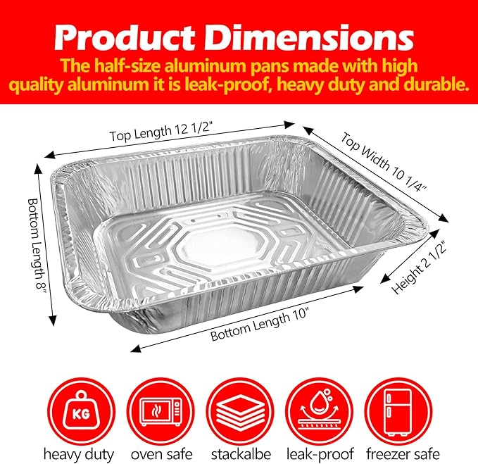 Aluminum Pans Foil Pans with Lids, 20 Pack 9x13 Disposable Trays Half Size - Image 3
