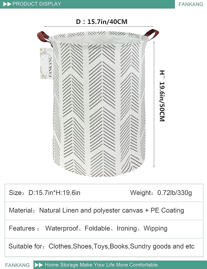 FANKANG Storage Basket, Nursery Hamper Canvas Laundry Basket Foldable - Image 2