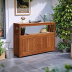 Flamaker Outdoor Storage Cabinet Weatherproof Acacia Wood Outdoor Cabinet with 2 Magnetic Doors Used for Outdoor Storage, Buffet Cabinet, TV Stand, Bar Table, Potting Table (Brown) - Image 7