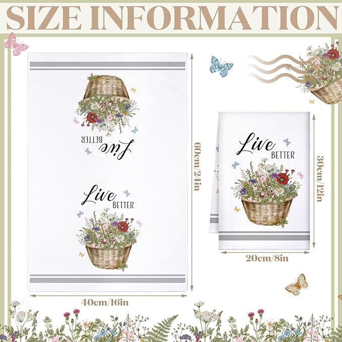Boyiee Set of 6 Floral Kitchen Towels Wildflower Dish Towels Butterfly Truck - Image 4