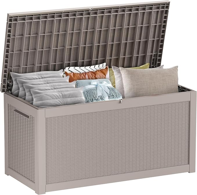 261 Gallon Outdoor Deck Box, Lockable Waterproof Outdoor Storage Boxes For Garden Tools,Indoor Cushions,Accessories Outside Storage Resin Weatherproof Container(Grey) by MAIUSCOLI
