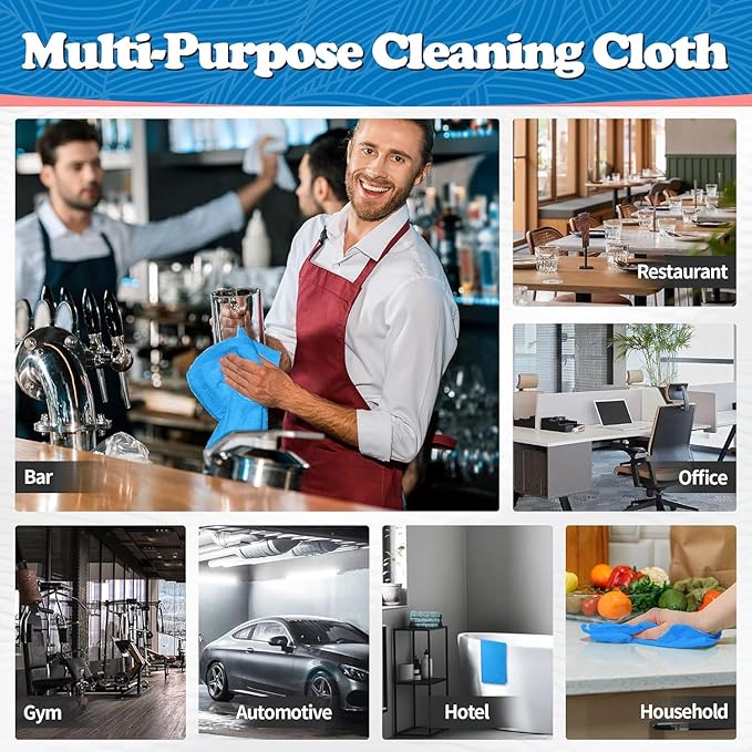 FIXSMITH Microfiber Cleaning Cloth, Shop Towels Bulk, 24 Pack Blue Microfiber - Image 3