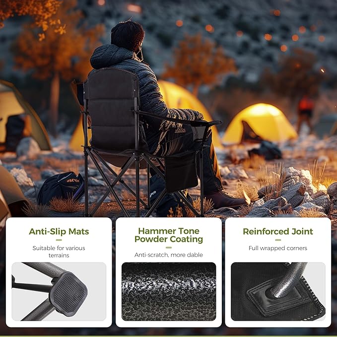 ALPHA CAMP Heavy Duty Camping Chair 500LBS Capacity, Oversized Folding Chair for Heavy People, Padded Portable Outdoor Chair with Cooler Bag & Cup Holder for Camping, Fishing, Beach - Image 7