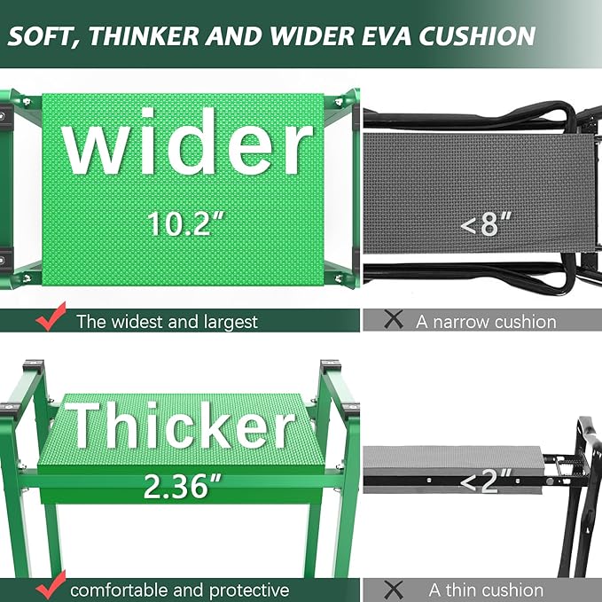 FLINTER 10.2" Wider Garden Kneeler and Seat, Heavy Duty Thick Gardening Bench for Kneeling and Seat - Garden Kneelers for Seniors, Gardening Stools for Women, Grandparents, Gardeners, Green - Image 3