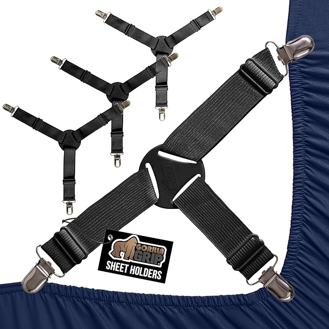 GORILLA GRIP Patent Pending Bed Sheet Holders, Adjustable Elastic Fasteners by GorillaGrip