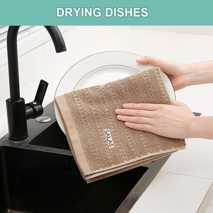 SALAS Kitchen Dish Towels, Bulk Cotton Kitchen Hand Towels, 390 GMS Plaid Dish - Image 4