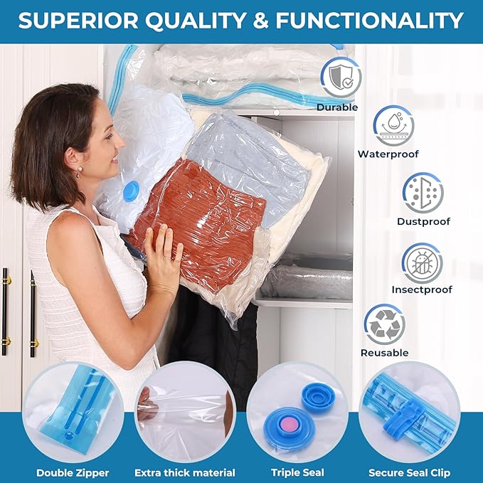 Vacuum Seal Bags for Clothing, 10 Jumbo Vacuum Storage Bags - Image 7