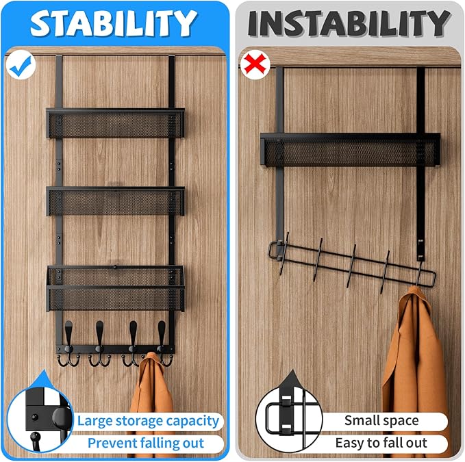 Over The Door Hooks Organizer, Coat Rack Over The Door Storage Hanger Towel Rack - Image 2