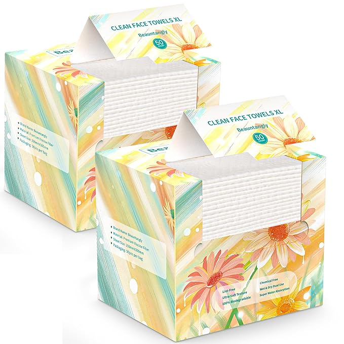Disposable Face Towel, XL Facial Towelettes Soft Thick Absorbent, Lint-Free by Beauntangly