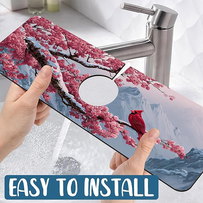 Christmas Welcome Winter Sink Faucet Absorbing Mat Cardinal Bird Super - Image 5