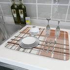 Brown White Buffalo Plaid Dish Drying Mat 18 x 24 Inch - Image 6