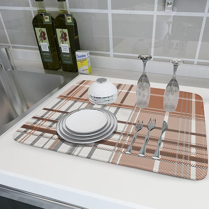 Brown White Buffalo Plaid Dish Drying Mat 18 x 24 Inch - Image 6