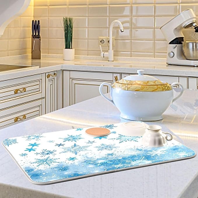 Winter Snowflake Blue Dish Drying Mat - Image 6