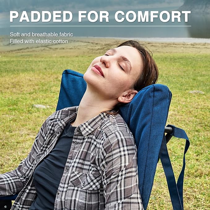 EVER ADVANCED Oversized Folding Rocking Camping Chair, Padded Portable Rocker Chair for Patio, Lawn and Outdoors, Heavy Duty Hard Armchair for Adults Supports 400lbs, Blue - Image 4