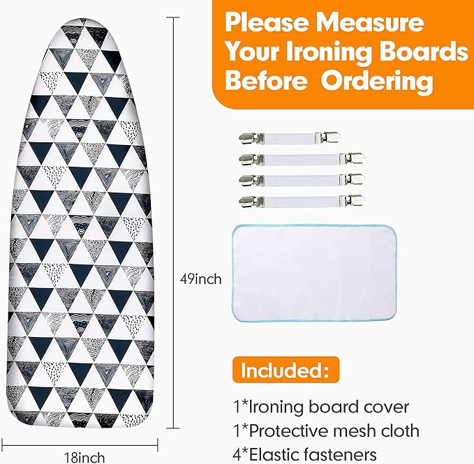 Ironing Board Cover and Pad, 18x49 Extra Wide Thick Iron Padding, Scorch & - Image 6