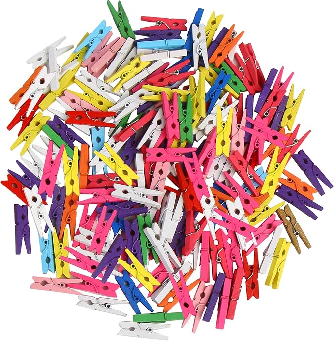 KIMOBER 1.18Inch Wooden Clothespins, Mini Mixed Colored Craft Wood Pins Pegs by KIMOBER