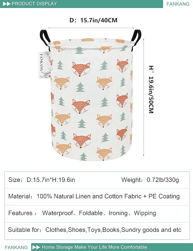 FANKANG Storage Basket, Nursery Hamper Canvas Laundry Basket Foldable - Image 2