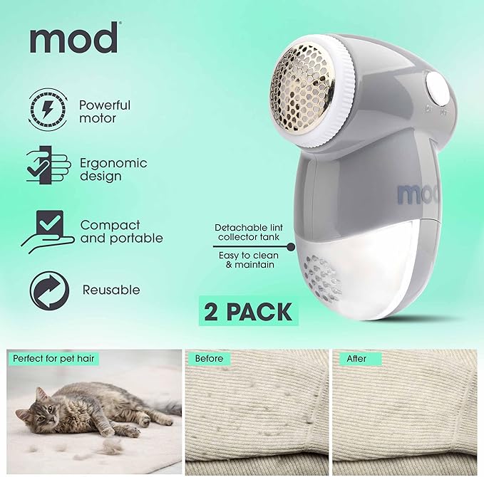MOD 2 Pack Portable Fabric Shaver and Lint Remover, Reusable Pet Hair Remover - Image 5