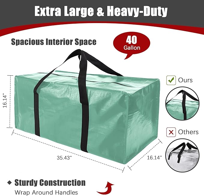 Extra Large Moving Bags with Zippers & Carrying Handles, Heavy-Duty Storage Tote - Image 2