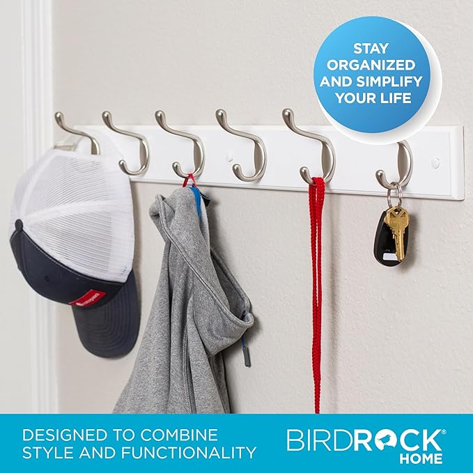 BIRDROCK HOME Oval Hook Coat and Hat Rack | 6 Hooks | Wall Mount | White Finish - Image 4