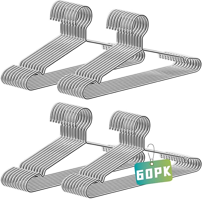 Wire Hangers 60 Pack, Heavy Duty, Space Saving, Stainless Steel, 16.5inches by BGRQRIQ
