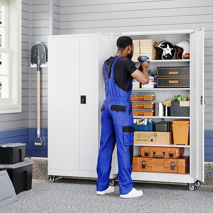 Yizosh Metal Garage Storage Cabinet with Locking Doors and Adjustable Shelves,- 75" Rolling Steel Tool Cabinet for Home Office,Garage,Warehouse - Image 2