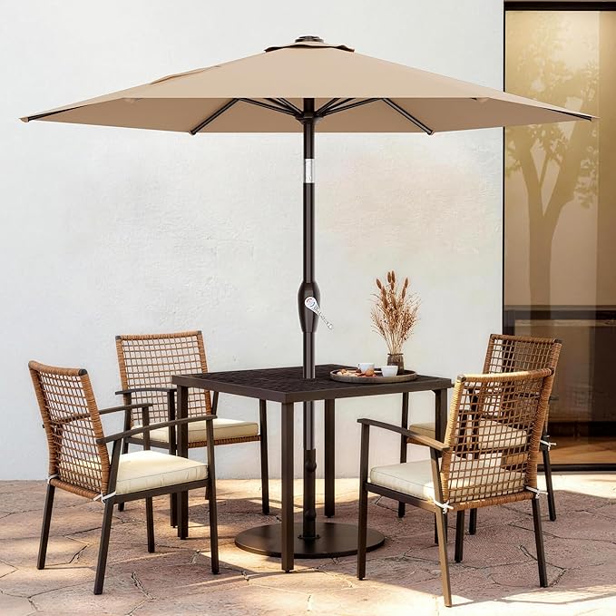 AreShark 7.5FT Patio Umbrella Table Market Umbrella with 6 Sturdy Ribs, Button Tilt/Crank, Heavy-Duty Outdoor Umbrellas for Pool, Deck, Garden and Backyard, Beige - Image 2
