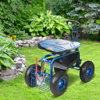 VEVOR Garden Cart Rolling Workseat with Wheels, Gardening Stool for Planting, 360 Degree Swivel Seat, Wagon Scooter with Steering Handle & Utility Tool Tray, Use for Patio, Yard, and Outdoors, Blue - Image 7