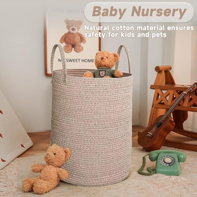 Large Woven Laundry Basket Hamper, 100L Cotton Rope Storage Bin - Image 2