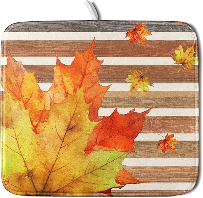 Autumn Golden Maple Leaf Dish Drying Mat by Sweetshow