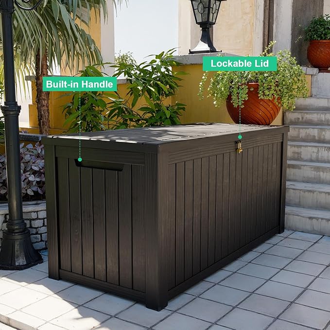 200 Gallon Outdoor Deck Box, Lockable Waterproof Outdoor Storage Boxes For Garden Tools,Indoor Cushions,Accessories Outside Storage Resin Weatherproof Container(Black) - Image 7