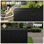 JUMMICO 250 Gallon Outdoor Resin Deck Box with Divider, Waterproof Storage Box with Lockable Lid&Side Handles for Garden Tools, Pools Supplies (Black) - Image 4