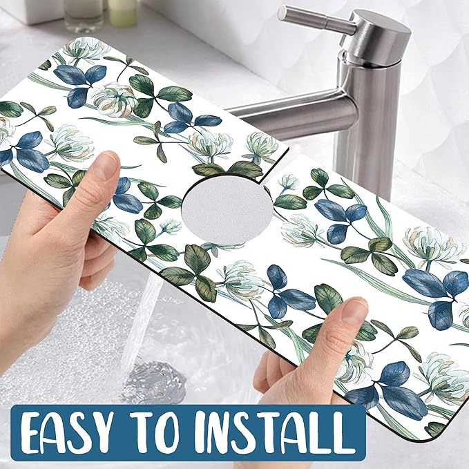 Watercolor Garland Flower Sink Splash Guard Faucet Mat Clover Leaves Super - Image 5