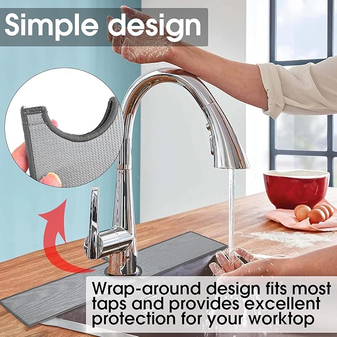 Bimkole 2 PCS Faucet Absorbent Mat, Kitchen Faucet Sink Splash Guard Wraparound - Image 4