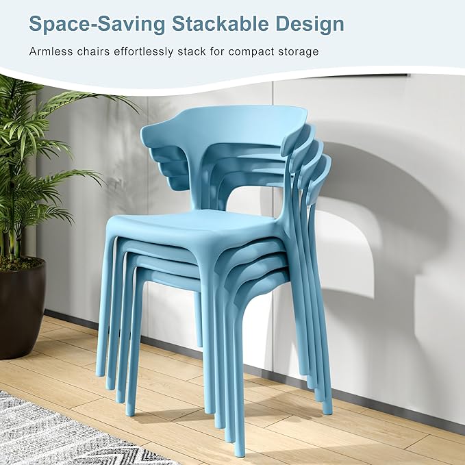 VECELO 4 Pack Plastic Stacking Chairs, Stackable Dining Chairs for Kitchen Restaurant Patio, Portable Indoor Outdoor Use, No Assembly Required, Blue - Image 4
