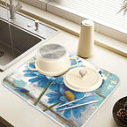 Rustic Daisy Blue on Vintage Wooden Dish Drying Mat - Image 5