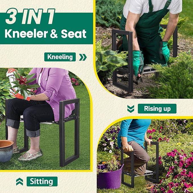 Garden Kneeler and Seat Heavy Duty - 12.7" Wide Garden Kneeling Bench Stool with Handles, Folding Knee Seat Chair Gardening Gifts for Seniors Women Men Gardeners Pain-Free Weeding Planting - Image 5