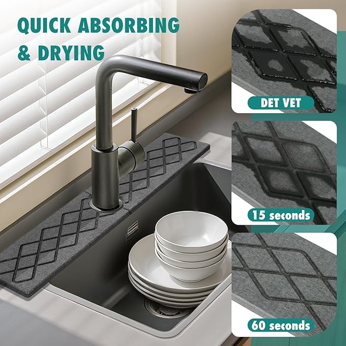 23.6 Inch Stone Faucet Mat for Kitchen Sink, Diatomite Absorbent Fast Drying - Image 3