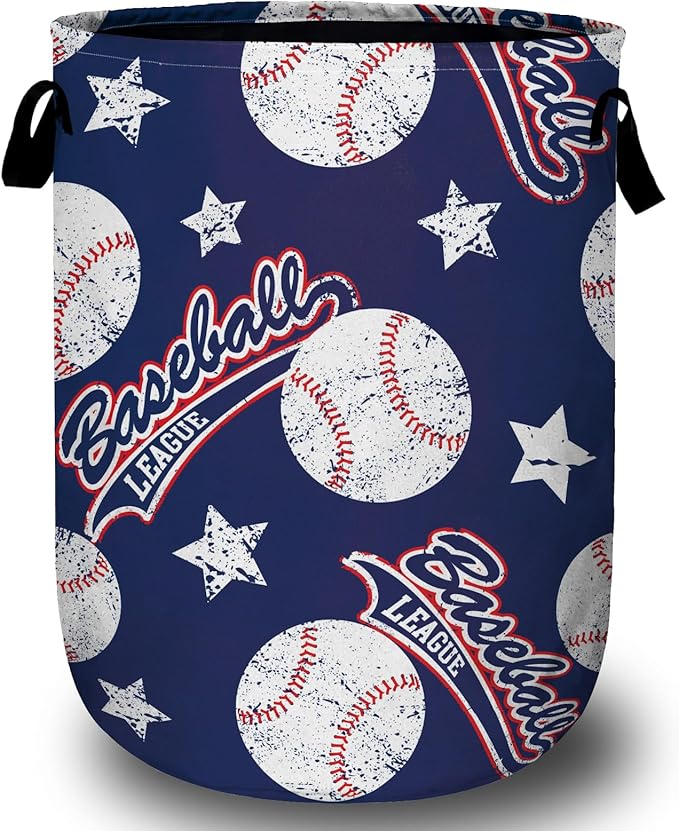 Baseballs and Stars Laundry Basket, Laundry Hamper Collapsible Oxford Cloth by ANTJOO