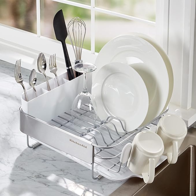 KitchenAid Compact Satin Wire Rust Resistant, Expandable Dish Rack - Image 5