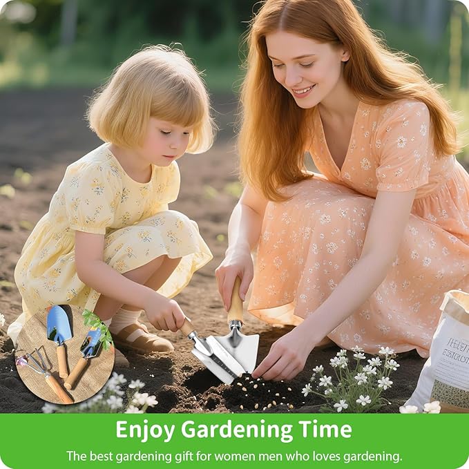 Garden Tool Set, 3 Pieces Gardening Kit with Garden Plant Twist Tie and Plastic Plant Tag, Stainless Steel Heavy Duty Garden Tools with Wooden Handle, Gardening Gifts for Women - Image 3