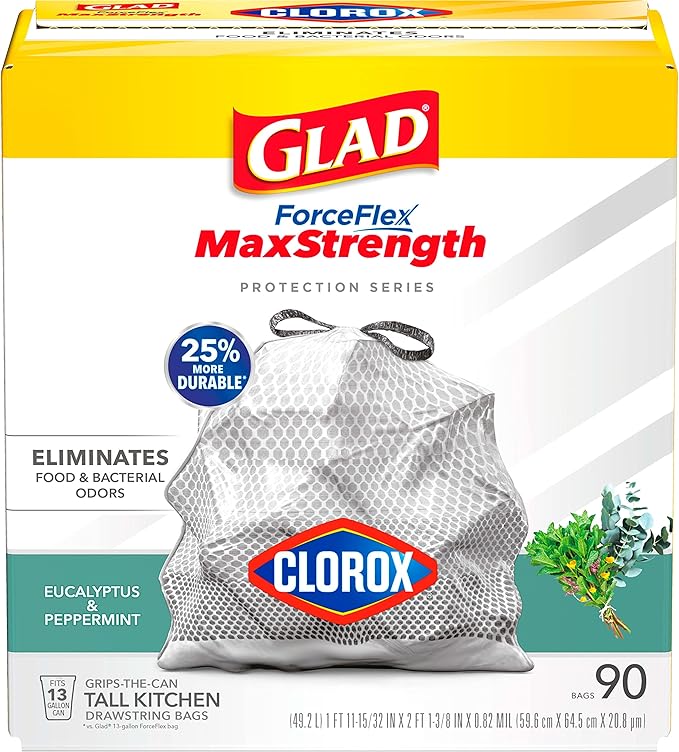 Glad Tall Kitchen Trash Bags 13 Gallon, MaxStrength Eucalyptus and Peppermint by GladTrashFoodStorage