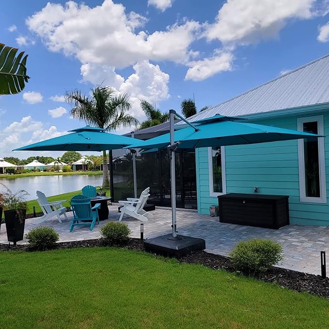 PURPLE LEAF 9' X 11' Patio Umbrella Outdoor Rectangle Umbrella Large Cantilever Umbrella Windproof Offset Heavy Duty Sun for Garden Deck Pool Patio, Turquoise Blue - Image 2
