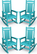 KINGYES HDPE Outdoor Rocking Chair Set of 4, All-Weather Poly Patio Rocking Chairs with 330lbs Support for Adults, Aruba Blue by KINGYES
