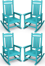 KINGYES HDPE Outdoor Rocking Chair Set of 4, All-Weather Poly Patio Rocking Chairs with 330lbs Support for Adults, Aruba Blue by KINGYES