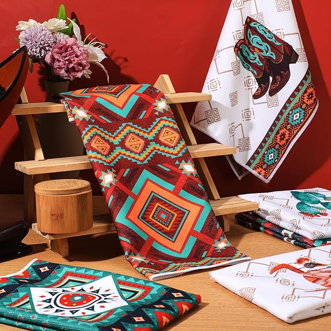 Boyiee Set of 6 Southwestern Kitchen Towels Boho Aztec Theme Dishtowel Native - Image 2